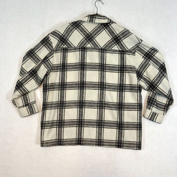 HFX Jacket Shacket Womens Medium White Black Plaid Snap Button Up Pockets Wool - Picture 3 of 7